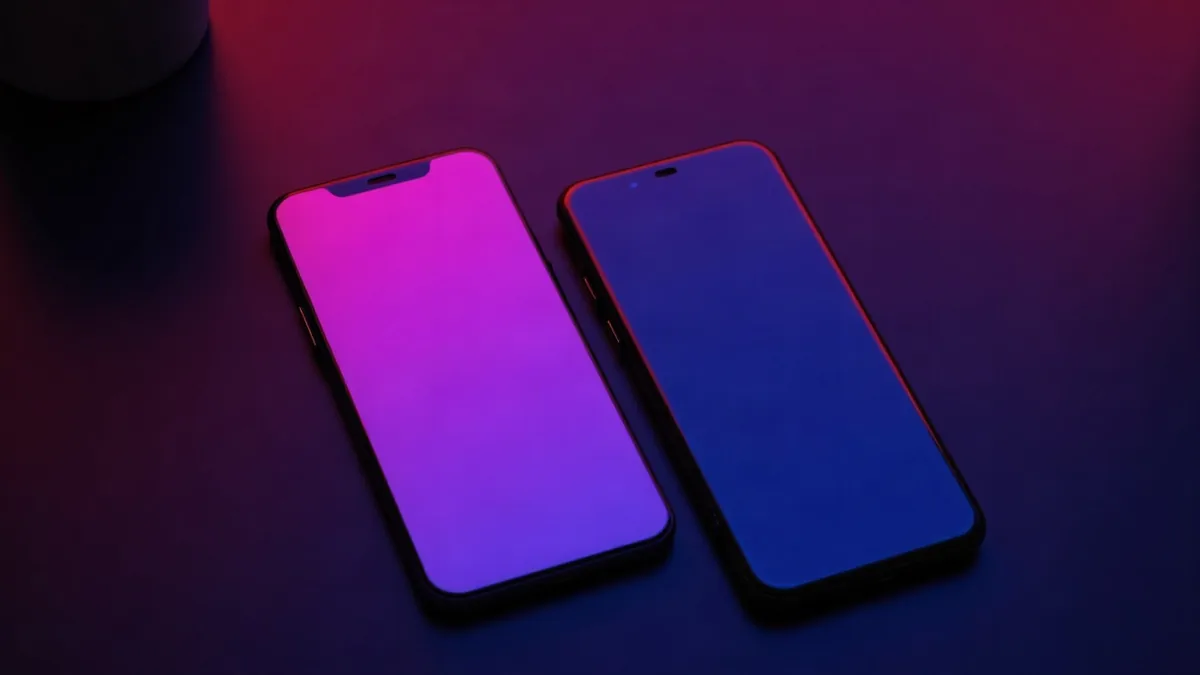Two different smartphones side by side on a dark reflective surface (article illustration)