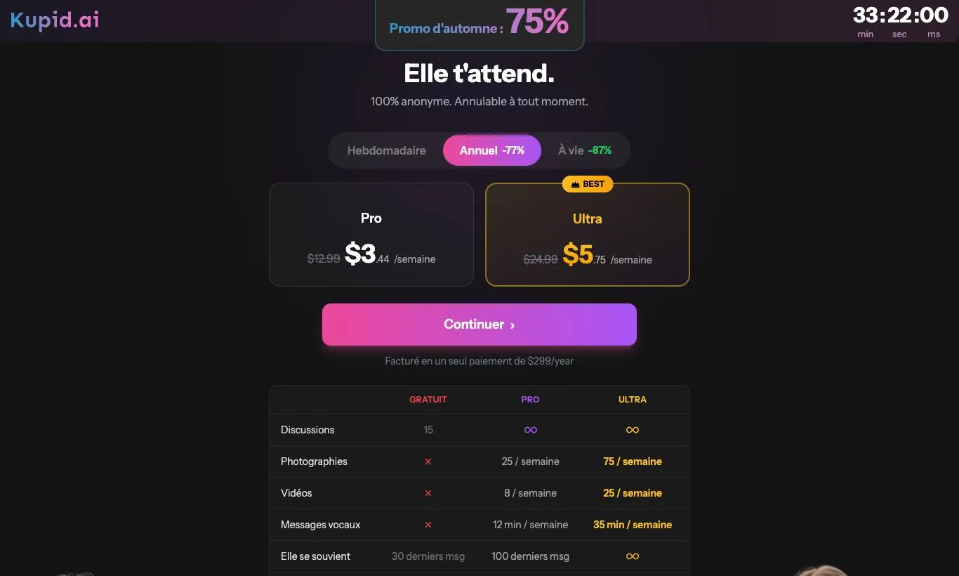 Screenshot of the official Kupid AI subscription page, captured on 09/30/2026