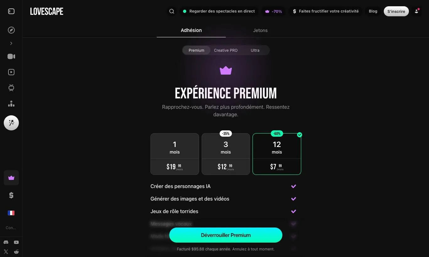 Screenshot of the official Lovescape subscription page, captured on 09/30/2026