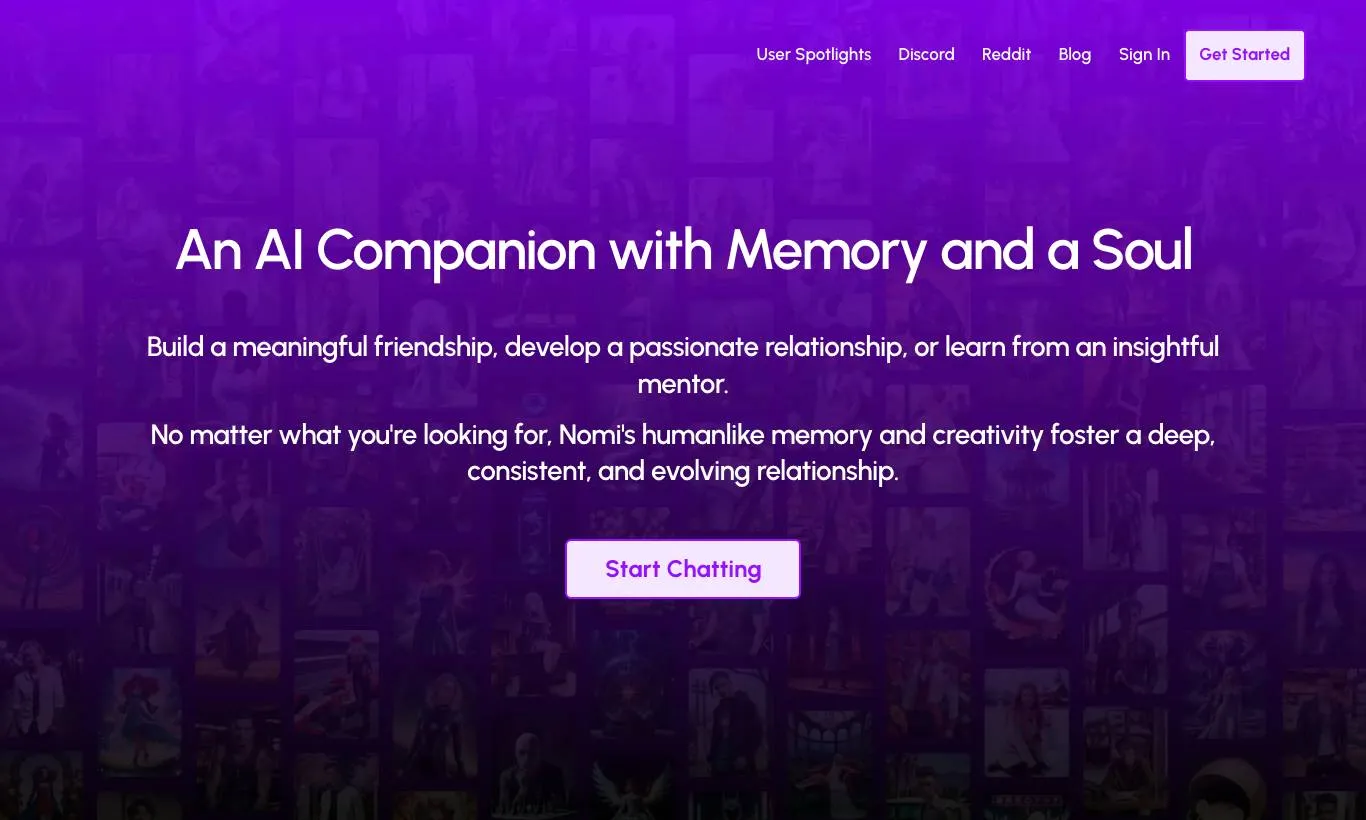Screenshot of the official Nomi AI homepage, captured on 09/30/2026